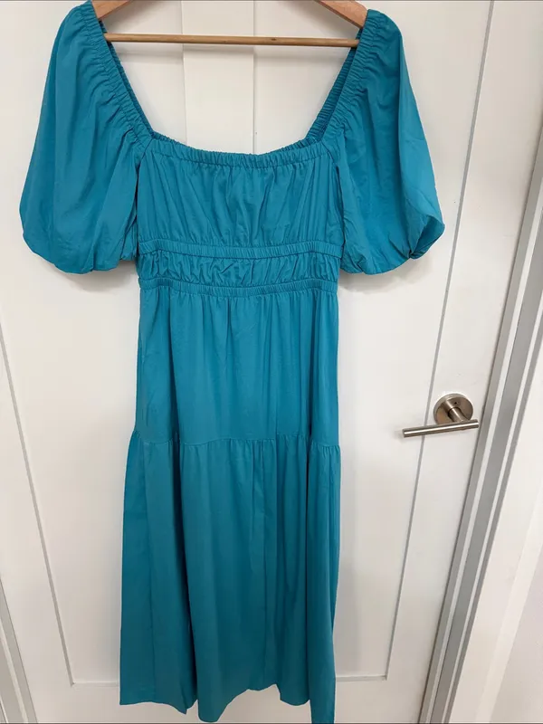 Women's Teal Puff-Sleeve Midi Dress - Brand: - Image 3