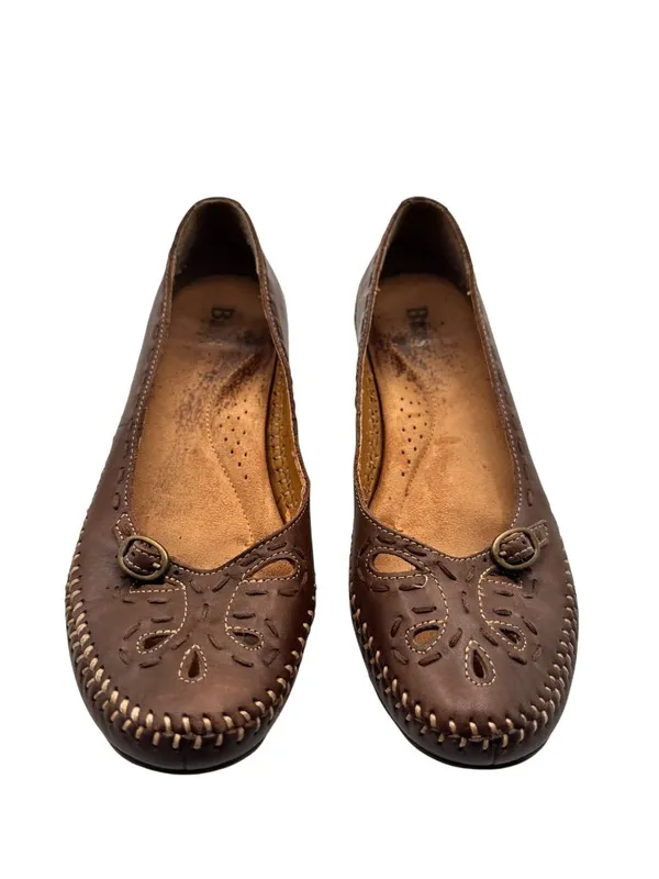 Bass Size 8m Brown Leather Slip-On Loafers Cutout Design Low Heel - Image 5