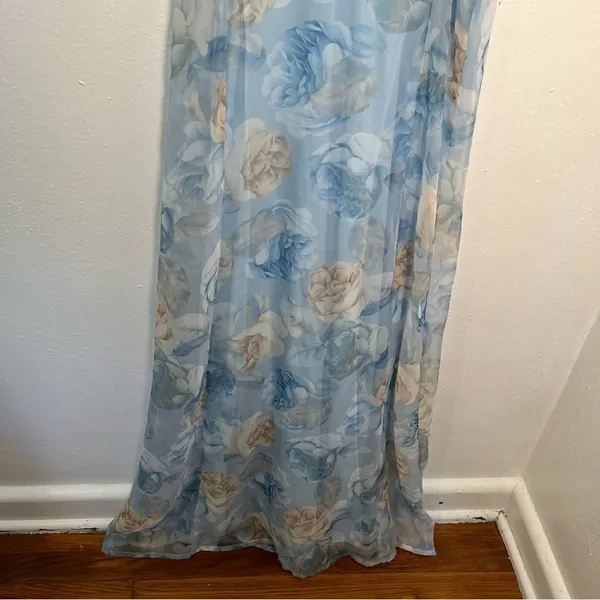 Vintage Express Tricot Women's Size XS Maxi Dress Light Blue Beige Floral - Image 7