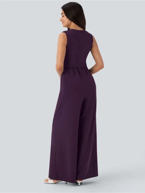HALARA Sleeveless V-Neck Wide-Leg Jumpsuit in Plum NWT - Image 2