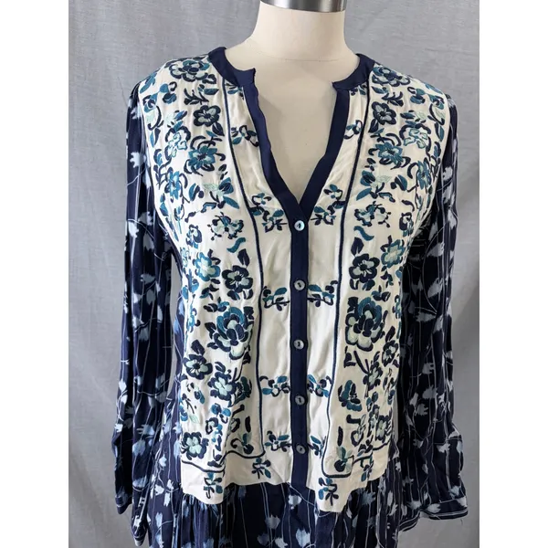 NWT‎ Anthropologie Tiny Mixed Print Button Front Midi Dress Navy M $148 - Image 2