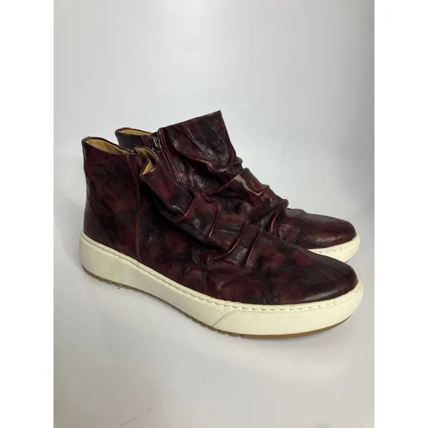 Sofft Khele21 High Top‎ Sneaker Women 10M Burgundy Excellent Ruched Leather Zip - Image 3