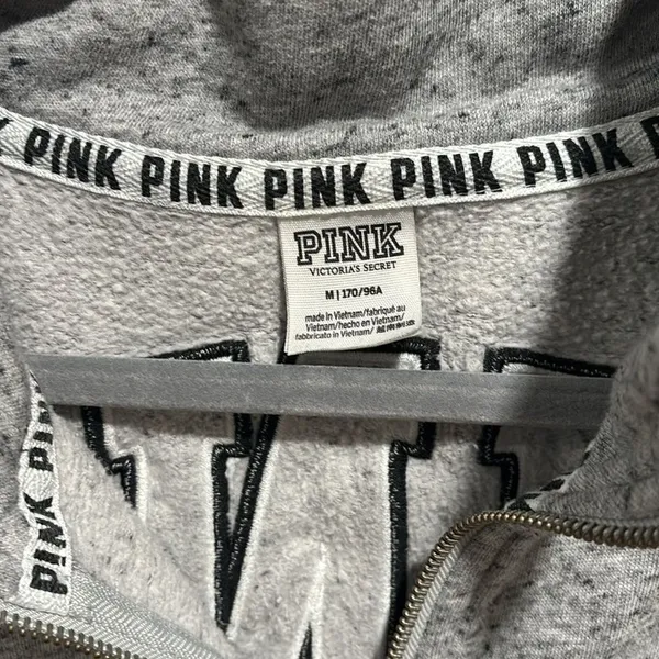 Victoria Secret PINK Heathered Gray Logo 1/4 Zip Pullover Sweatshirt Size Medium - Image 3