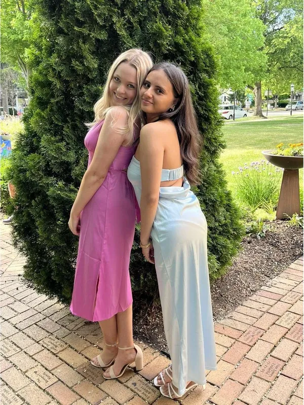 Pink Rose Pink satin slip dress with tie back - Image 2