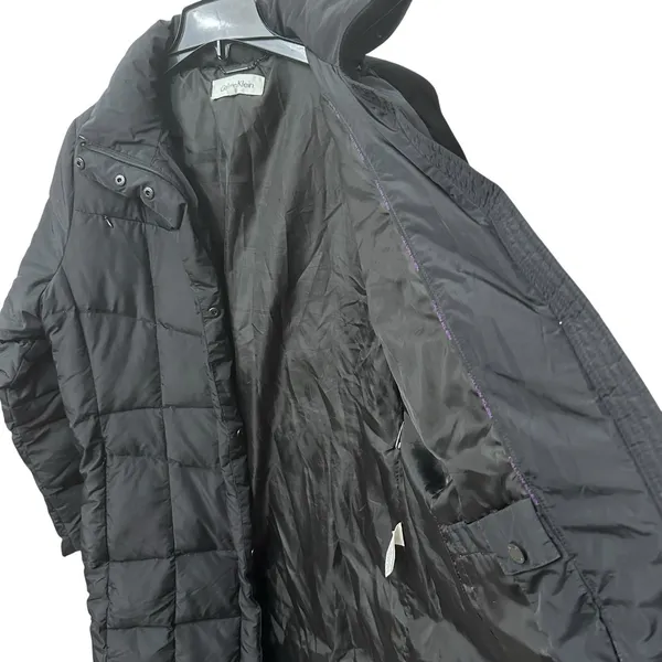 Calvin Klein Down Filled Jacket Coat Women's XL Tie Belt Zip Pockets‎ Black - Image 7