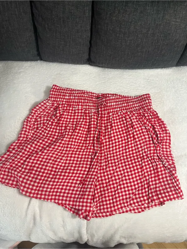 Streetwear Society Red Gingham High-Waist Women's Shorts - Image 3