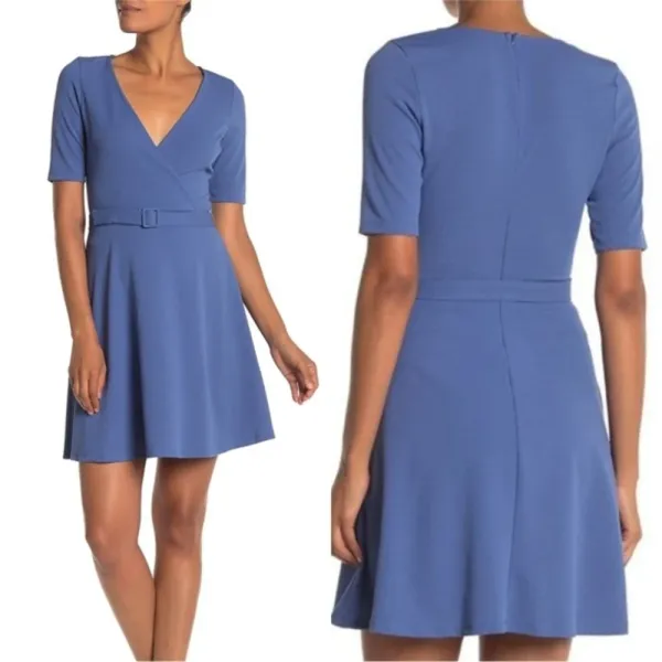 THE VANITY ROOM Short Sleeve Surplice‎ Belted Dress - Image 2