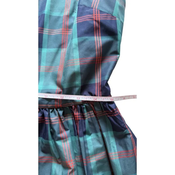 Women's Plaid Midi Dress Green Blue Size M Sleeveless Fit & Flare Tartan Preppy - Image 7