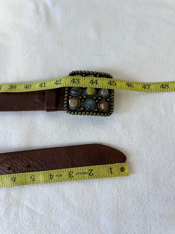 Vintage Lucky Brand Y2K Brown Studded Leather Crystal Buckle Belt Wide Western - Image 6