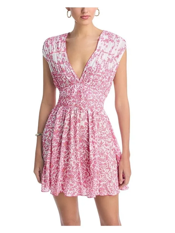 Poupette St. Barth Woven Floral Ciao Mini Dress WCIS25NBLZP Pink Lazuili XS - Image 6
