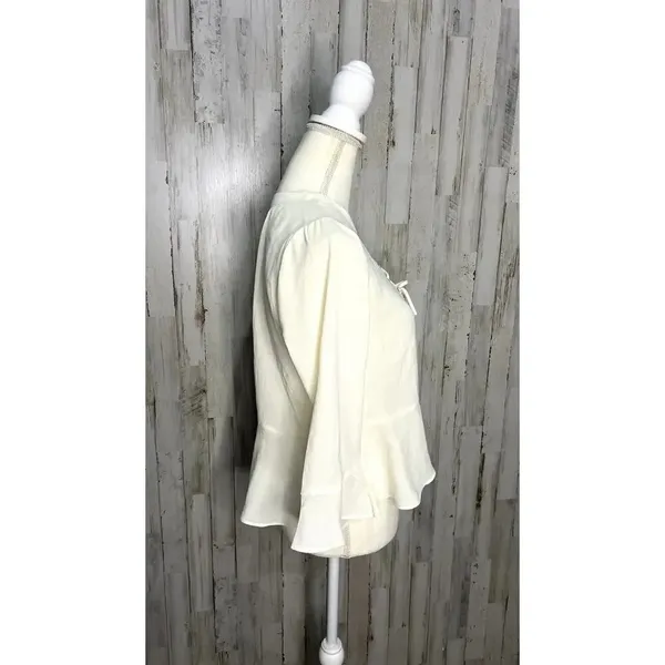 NWT Frye‎ Women's Lace-Up Bell Sleeve Blouse Ivory Size Small Casual Spring - Image 3