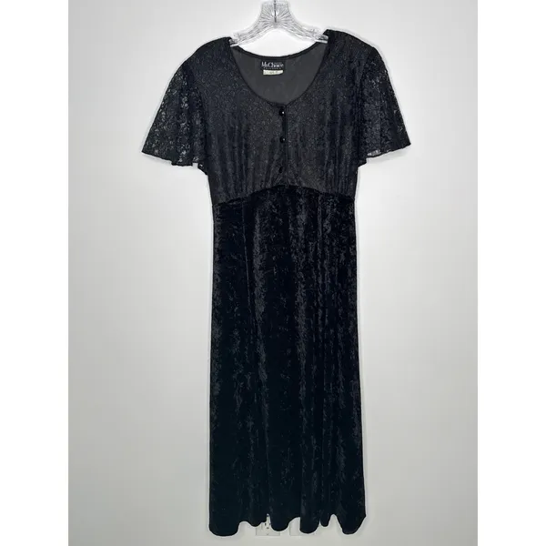 Vintage 1990s Ms. Choice Black Lace & Velvet Maxi Dress Made in USA large - Image 4