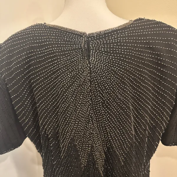 Vintage 80s Stenay Woman‎ Black Silk Beaded Sequin Cocktail Shift Dress Art Deco - Image 12