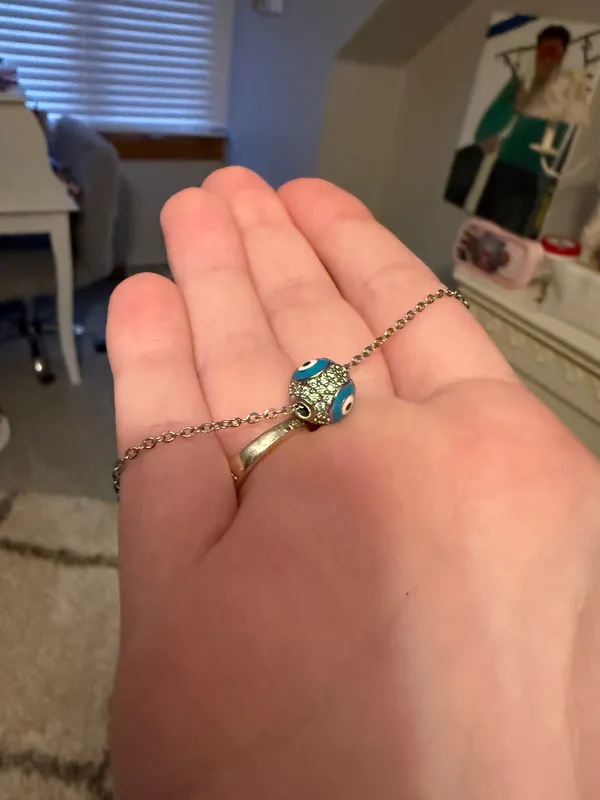 Sliver and teal evil eye ball necklace - Image 2