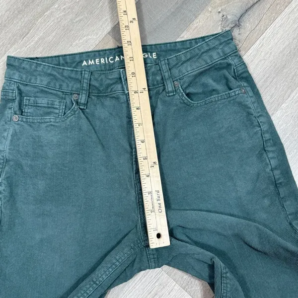 American Eagle Corduroy‎ Crop Pants Mom Straight Jean Teal Green 4 Y2K Twee - Image 12