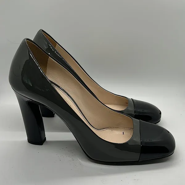 Prada Authenticated Black/Dark Gray Leather High Heels Shoes *Sz 37.5/US Sz 7.5* - Image 4