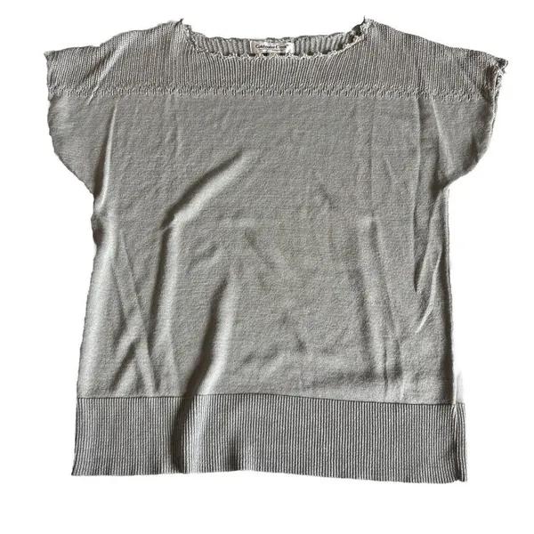 Coldwater Creek womens Sweater Silk shiny Small Silver Metallic Short Sleeve - Image 3