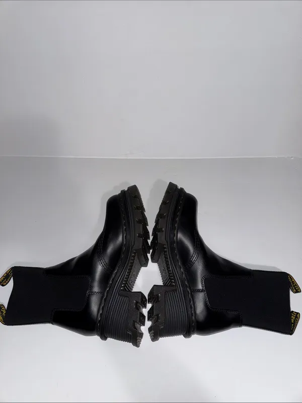 Dr. Martens Black Leather Platform Chelsea Boots with Yellow Pull Tab - Image 8