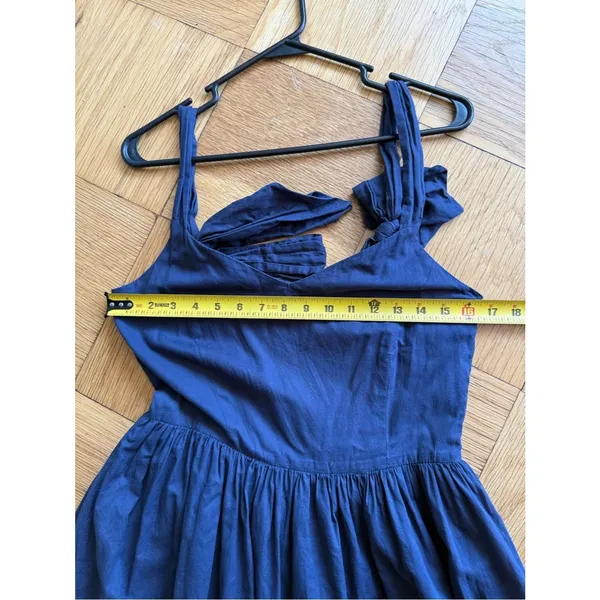Iris & Ink Navy Blue 100% Cotton Midi Sundress w/ Tie Straps, Size 4, VGUC - Image 7