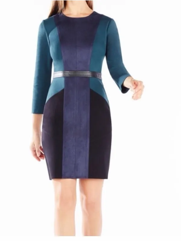 BCBGMAXAZRIA Women’s Beatriz Colorblock Dark Fern Sheath Midi Dress Size Small - Image 2