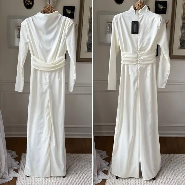 NWT PrettyLittleThing Ivory Satin High Neck Jumpsuit 6 - Image 2