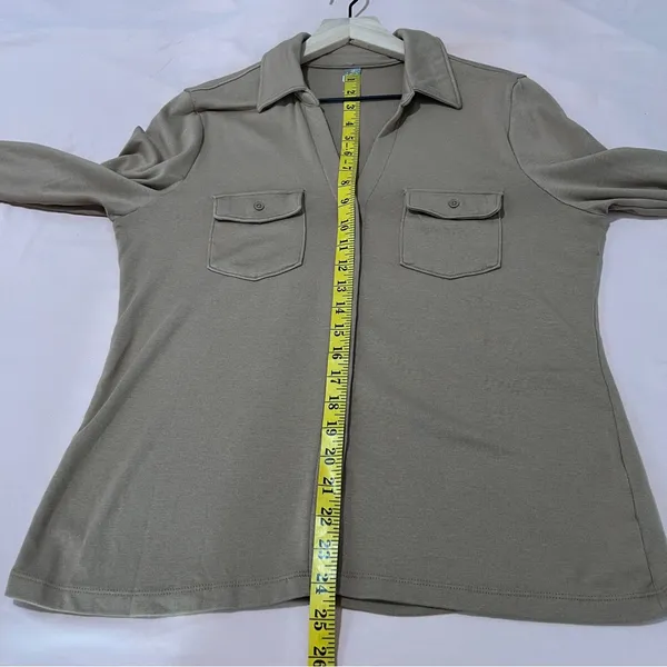 Gap Super Soft Modal Blend Modern Button Front Utility‎ Shirt Long Sleeve Tan - Image 14