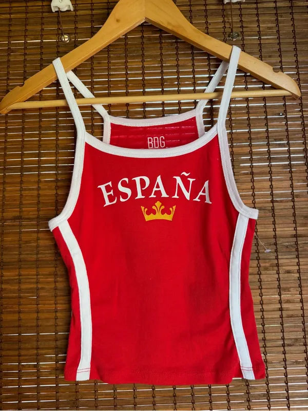 BDG Urban Outfitters Mia España Red Graphic Cropped Cami Tank Top S - Image 4