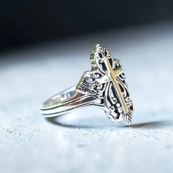 Boutique New Vintage Look Silver Cross Filigree Ring Size 8 - Image 5