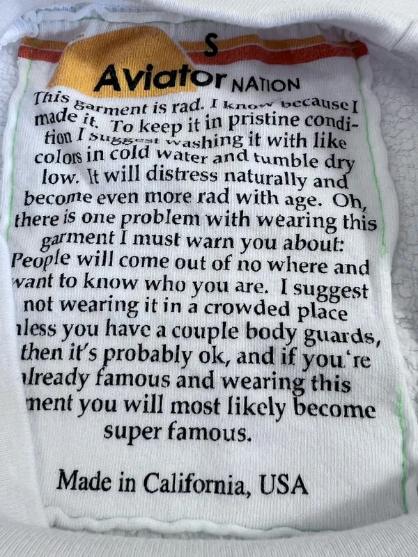 Aviator Nation White Cropped Sweatshirt Small Lightning Bolt Raglan Pullover USA - Image 5