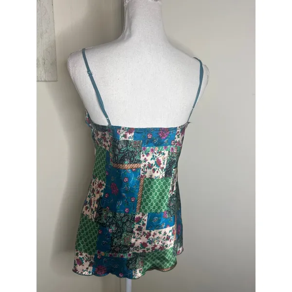 Vintage Y2K Meghan Noland Floral Patchwork Boho Satin Cami Sz M Fairy Grunge - Image 4