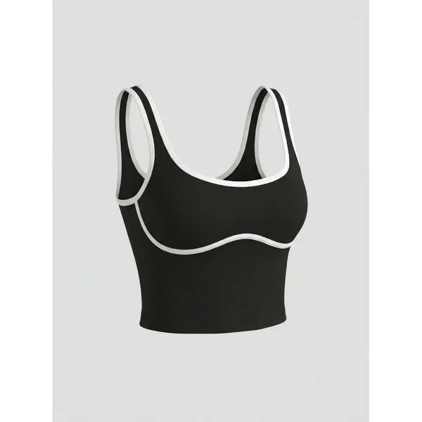 Black and White Contrast Trim Sports Bra Crop Tank Small - Image 4