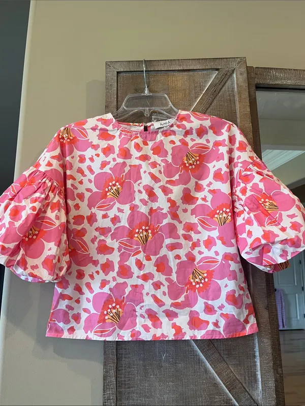 Avara Payton Top Pink Floral Puff-Sleeve Cotton - Image 2