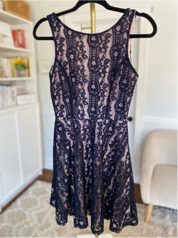 Speechless Navy‎ Mini Dress Lace Formal Romantic Parisian Boho Quiet Luxury S - Image 2