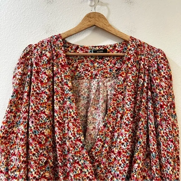 AFRM Nora Floral Bodysuit in Red‎ Ditsy Long Sleeves Size M - Image 3