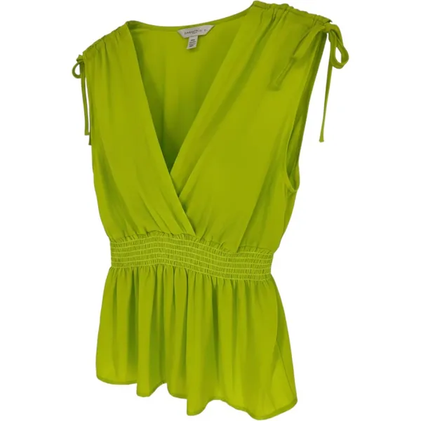 JON & ANNA Peplum Top Women XL Neon Lime Green Tie Shoulder V-Neck Smocked‎ NWT - Image 2