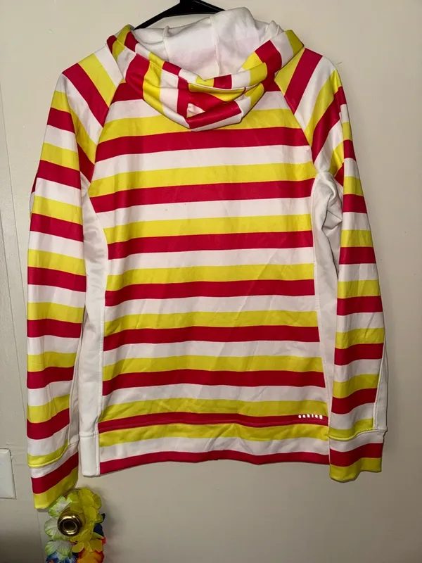 NWOT Oakley Striped Hooded Zip Jacket - White, Red & Yellow - Image 4