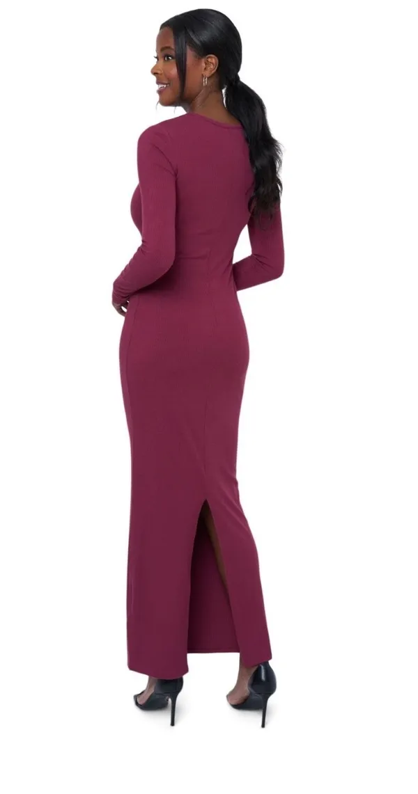 Edited by Remi Bader Cutout Long Sleeve Maxi Dress Burgundy - Image 3