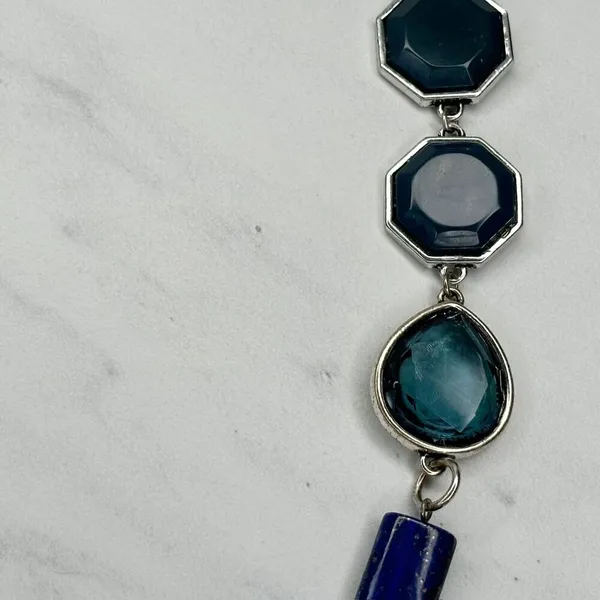 Chicos Blue Beaded Silver Tone Long Necklace 43" ✨ - Image 5