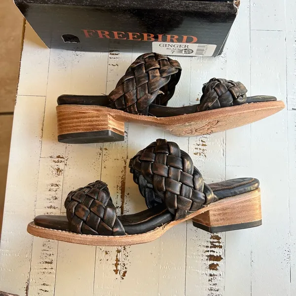 Freebird ginger braided distressed black leather sandals - Image 7