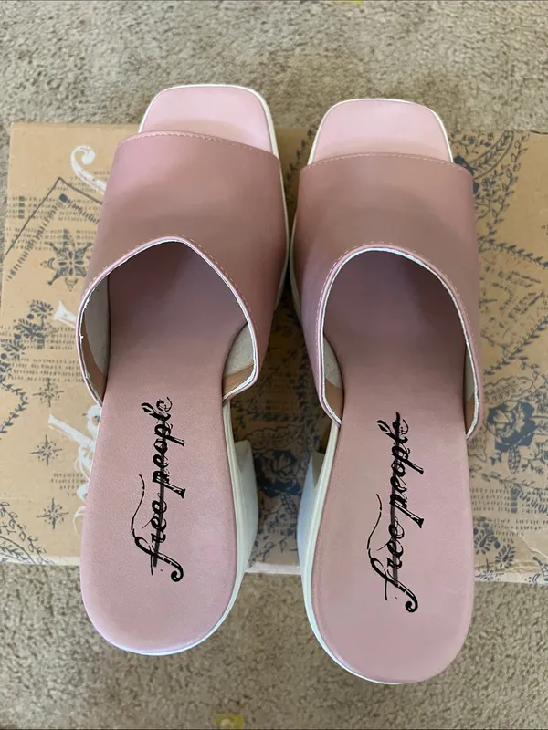 Free People Zoe Blush Pink Platform Mule Heels - Image 4