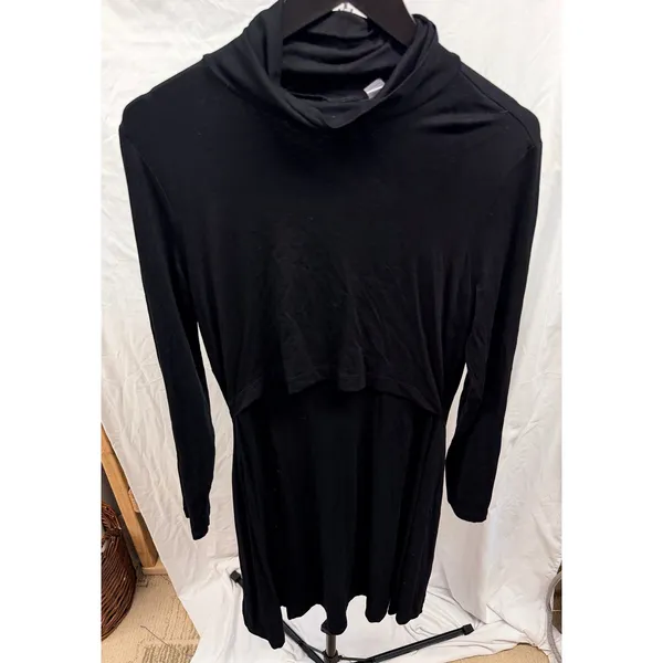 Seraphine Womens Black Turtleneck Soft Jersey A-Line Maternity and Nursing Dress - Image 2