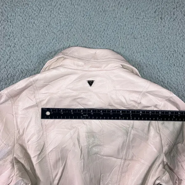 Guess‎ Moto Jacket Women S Pink Crinkled Faux Leather Belted Cropped Biker - Image 11