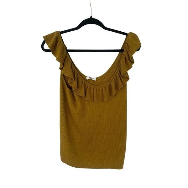 Madewell Womens Wakeford Ruffle‎ Sweater Ribbed Tank Top Mustard Yellow Wool XL - Image 2