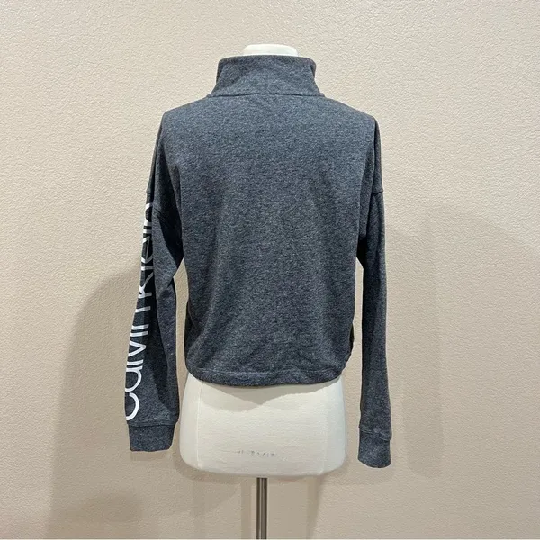 Calvin Klein Heather Grey Half Zip Oversized Crop Pullover Sz Small - Image 7