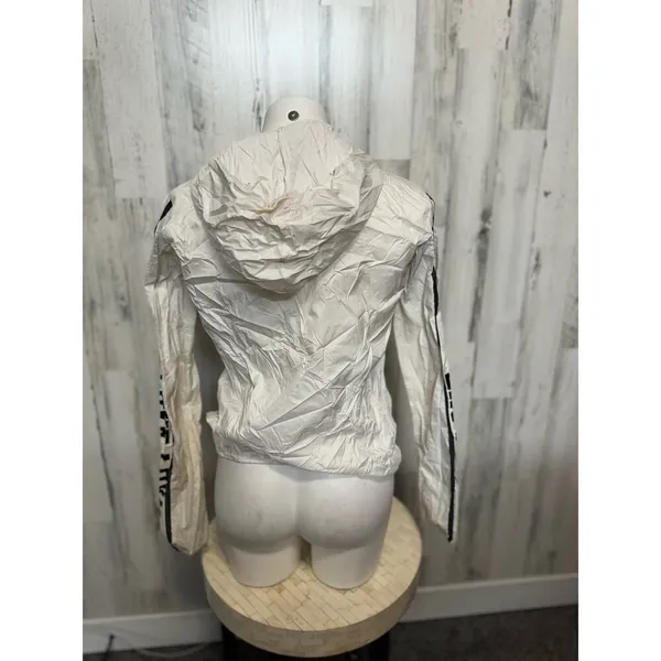 90 Degree by Reflex Hooded Windbreaker Jacket Womens L White Love Stripe Zip - Image 4
