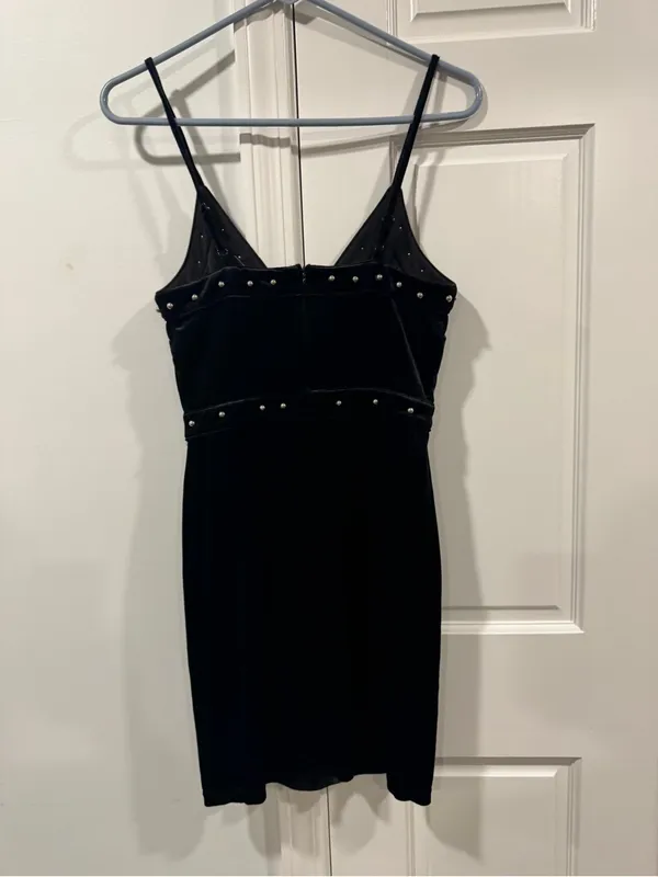 William B Black Studded Velvet Mini Dress with Spaghetti Straps - Image 4