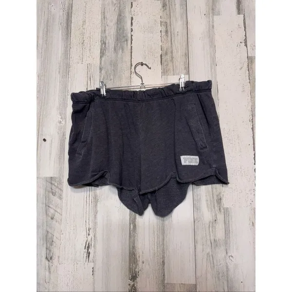 Victoria’s Secret PINK Lounge Shorts Women’s Large Black Scallop Hem Pocket Logo - Image 3