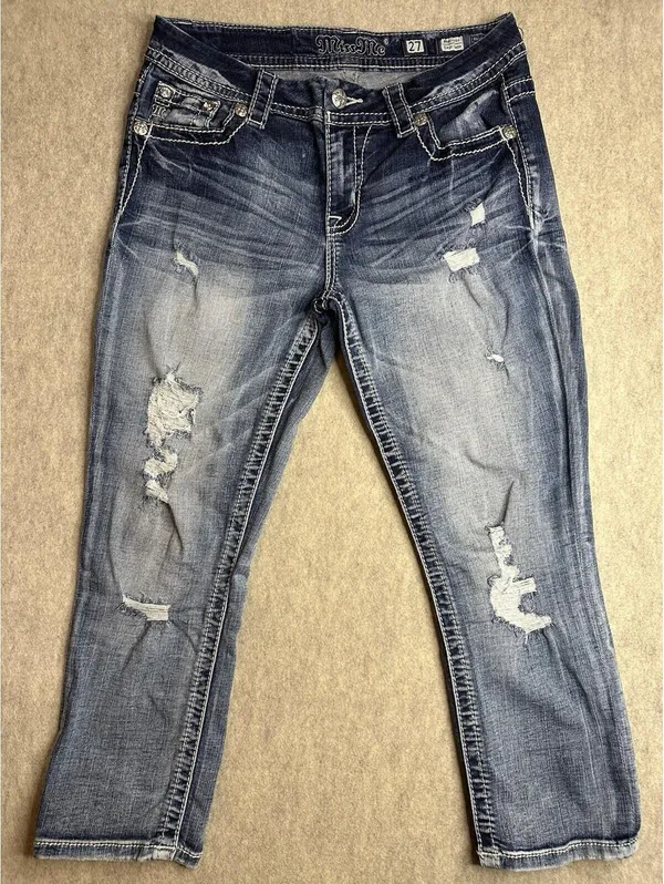MISS ME Jeans Mid-Rise Easy Crop Curvy Distressed Size 27 Style E3374EFC - Image 3