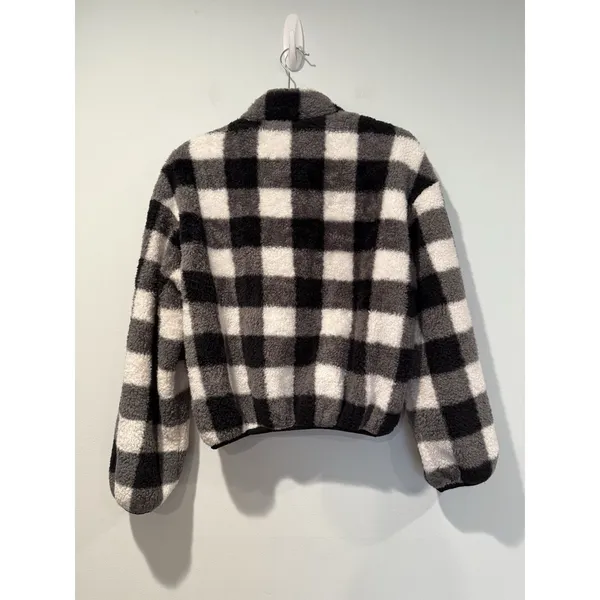 Buffalo Plaid Checkered Sherpa Zip Jacket Women Small Stretch Soft Travel Preppy - Image 2