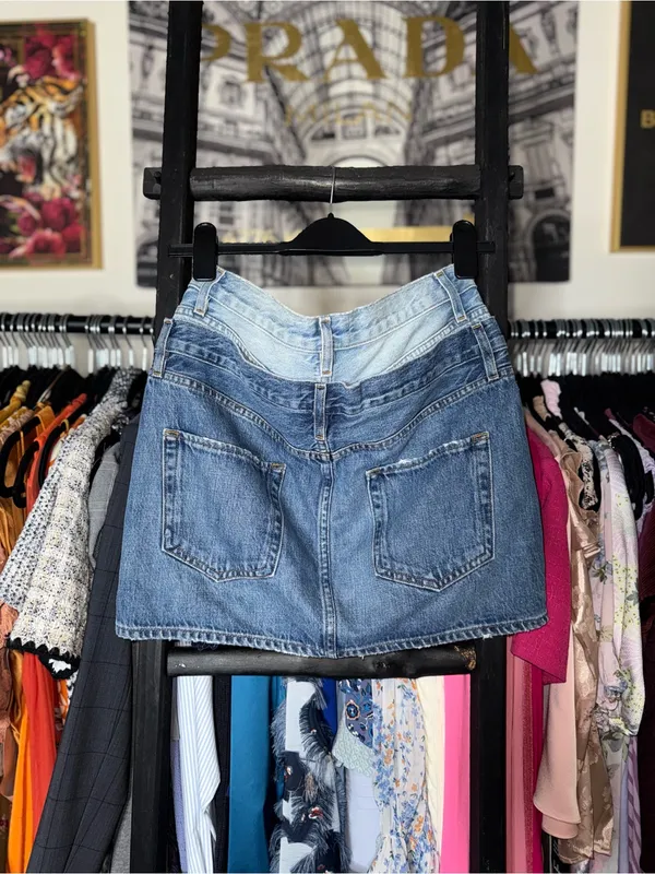 FRAME Sample Double Waist Denim Mini Skirt Blue Womens Oversized 26 100% Cotton - Image 4
